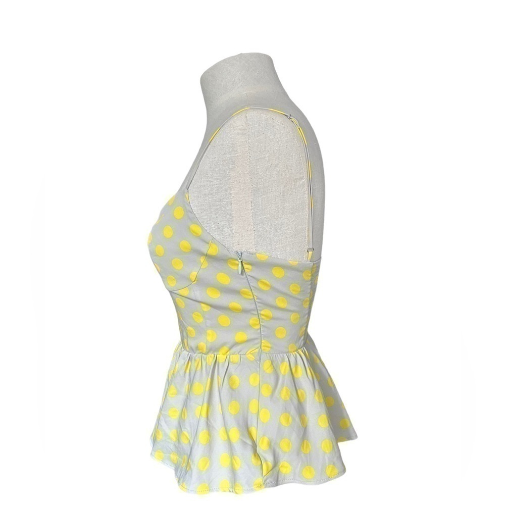 ZARA WOMAN BEIGE With YELLOW POLKA-DOT V-NECK CROP TOP 3067/035/050 size small - Picture 7 of 9